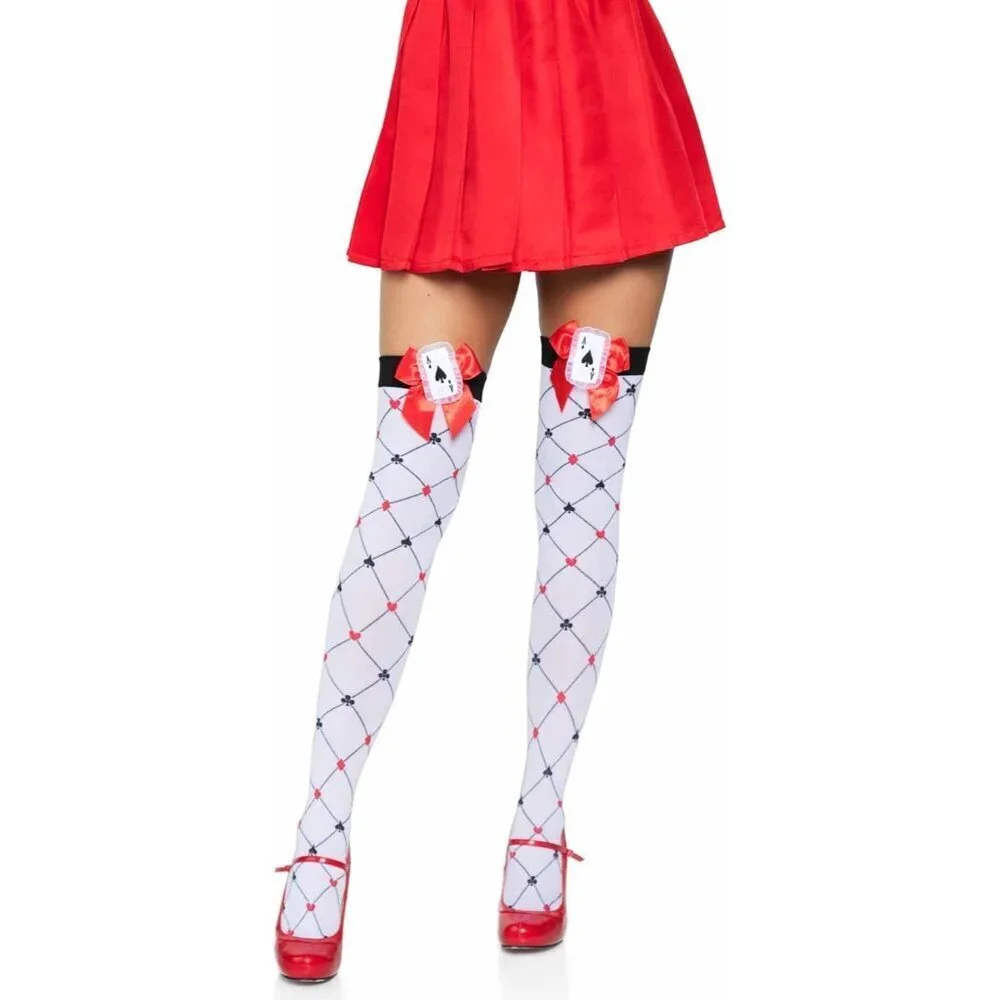 Women's Woven Diamond Card Suit Thigh Highs Stockings Halloween Costume